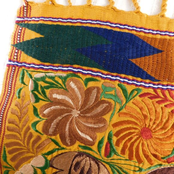 Floral Silk Embroidered Table Runner, Gold Brown Fall Autumn Fringe 90"x17" - Picture 10 of 12